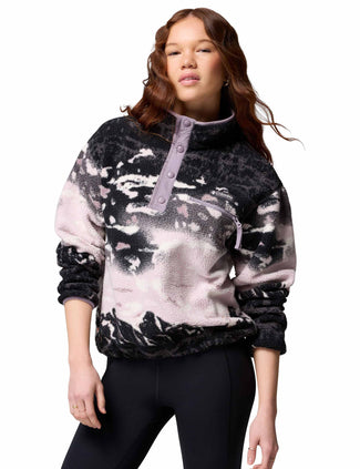 Helvetia II Cropped Sherpa Half Snap Printed Fleece - Shale Purple Sisters/Shale Purple - BROKEN STOCK