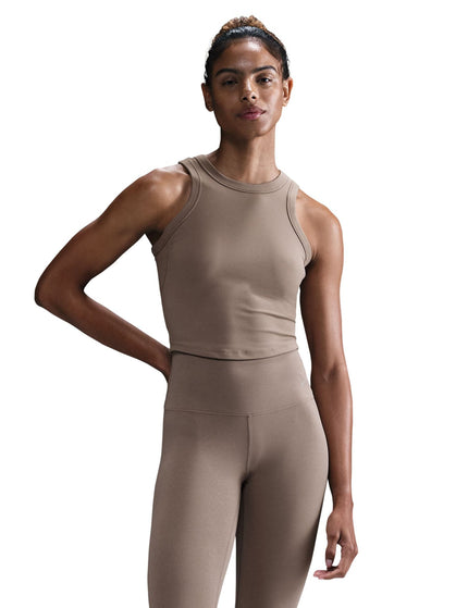 Nike One Fitted Dri-FIT Cropped Tank Top - Mink Brown/Blackimage1- The Sports Edit