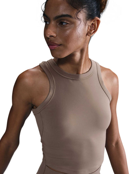 Nike One Fitted Dri-FIT Cropped Tank Top - Mink Brown/Blackimage2- The Sports Edit