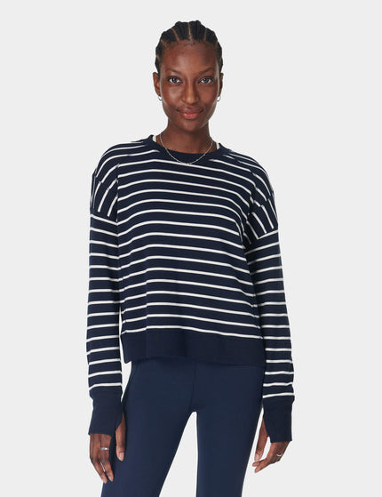 Sweaty Betty After Class Crop Sweatshirt - Navy White Stripeimage1- The Sports Edit