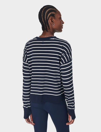 Sweaty Betty After Class Crop Sweatshirt - Navy White Stripeimage2- The Sports Edit