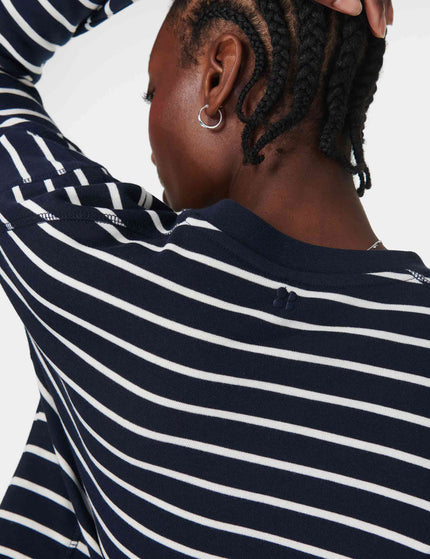 Sweaty Betty After Class Crop Sweatshirt - Navy White Stripeimage5- The Sports Edit