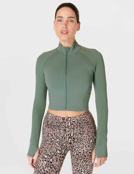 Sweaty Betty Athlete Crop Seamless Gym Zip Up - Cool Forest Greenimage1- The Sports Edit