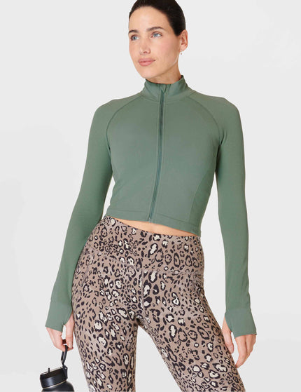 Sweaty Betty Athlete Crop Seamless Gym Zip Up - Cool Forest Greenimage6- The Sports Edit