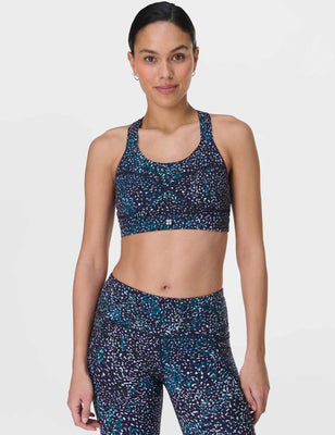 Power Medium Support Sports Bra - Blue Aurora Print