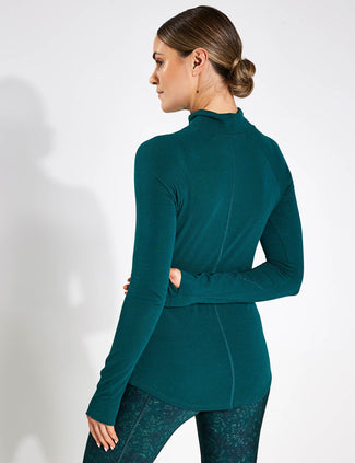 Merinotec Funnel Neck Running Top - Petrol Green