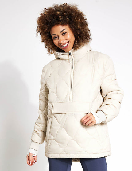 Goodmove Quilted Half Zip Hooded Puffer Jacket - Beigeimage1- The Sports Edit