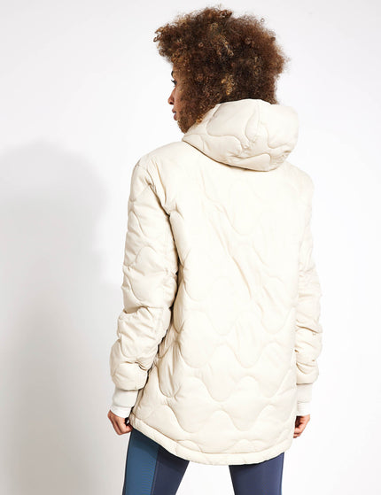 Goodmove Quilted Half Zip Hooded Puffer Jacket - Beigeimage2- The Sports Edit