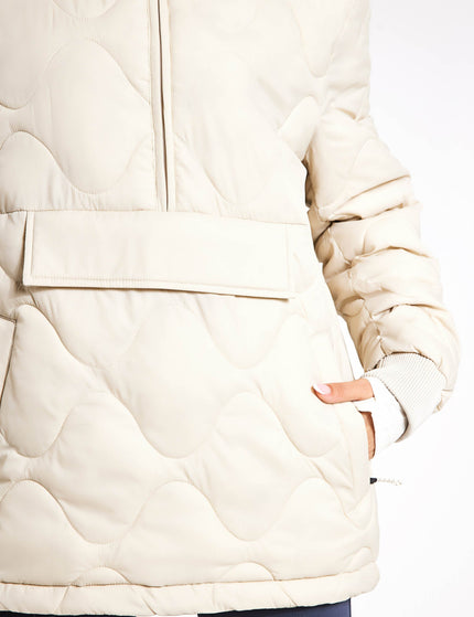 Goodmove Quilted Half Zip Hooded Puffer Jacket - Beigeimage4- The Sports Edit