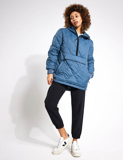 Goodmove Quilted Half Zip Hooded Puffer Jacket - Dark Airforceimage5- The Sports Edit