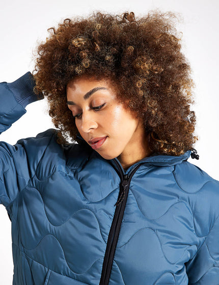 Goodmove Quilted Half Zip Hooded Puffer Jacket - Dark Airforceimage3- The Sports Edit