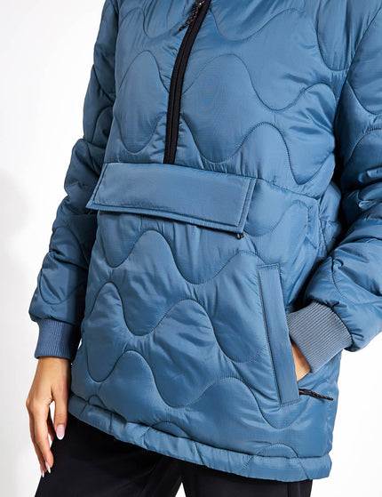Goodmove Quilted Half Zip Hooded Puffer Jacket - Dark Airforceimage4- The Sports Edit