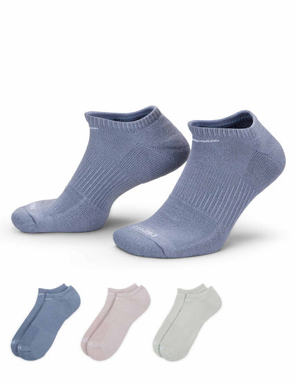 Nike Everyday Plus Cushioned No-Show Socks (3 Pairs) - Blue/Pink/Greenimage3- The Sports Edit