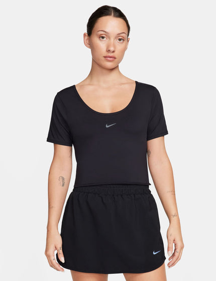 Nike One Classic Dri-FIT Short-Sleeve Cropped Twist Top - Black/Whiteimage2- The Sports Edit