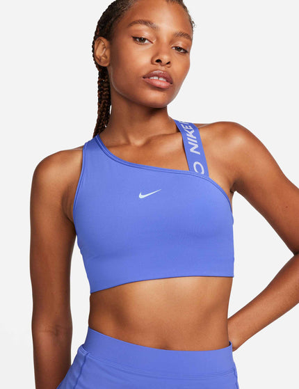 Nike Pro Swoosh Asymmetrical Bra - Blue Joy/Blue Tintimage1- The Sports Edit