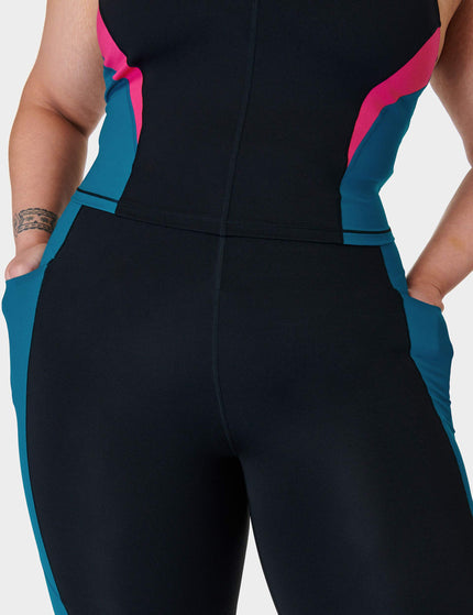 Sweaty Betty Power UltraSculpt High Waisted 7/8 Colour Block Gym Leggings - Black/Reef Teal/Beet Pinkimage3- The Sports Edit